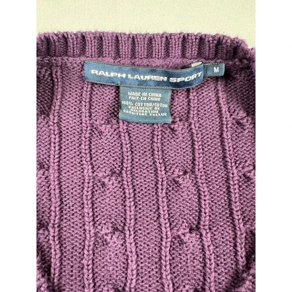 Vintage 90s Ralph Lauren Sport Cable Knit Sweater Women's Medium Classic Preppy - Picture 3 of 7